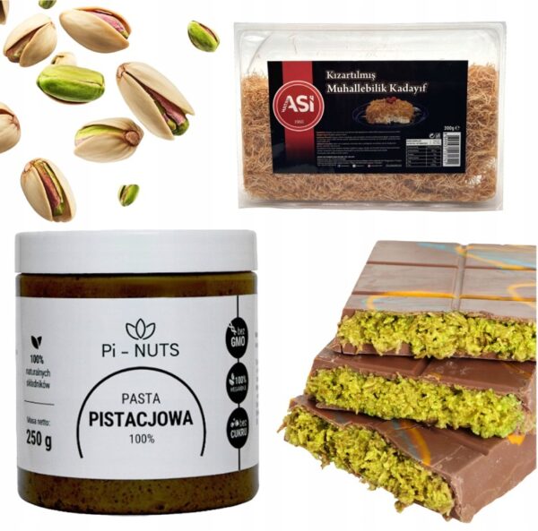 Zestaw do czekolady dubajskiej - Pasta pistacjowa 250g + ciasto kataifi, pieczone 200g